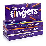 Cadbury Dairy Milk Fingers Variety Pack, 4 UK Imported Biscuit Boxes, Milk Chocolate, White Chocolate, Orange & Sea Salt Caramel View 1