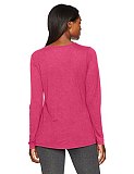 Hanes Women's Split Neck Graphic Long Sleeve Tee, Glitter owl/deep Raspberry Heather, Small View 3