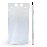 Tablecraft Expandable Drink Pouches 20 Pack with Straws, 16 oz Reusable Party Drink Bags