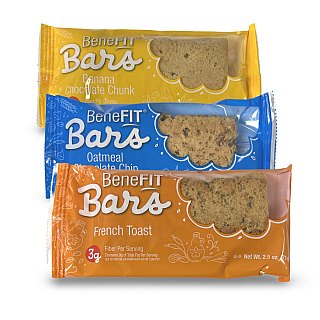3 Flavor Benefit Bar Variety Featuring Banana Chocolate Chunk, Oatmeal Chocolate Chip and French Toast - Specialty Snack by Benefit Bars