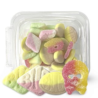 Authentic Swedish Candy Bubs In a Tub 4 Flavor Variety Mix, Banana Toffee, Strawberry Vanilla, Tutti Frutti, and Lemon Raspberry, 8 Oz - Specialty Snack by Swedish Candy