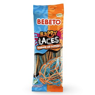 Bebeto Gummy  Happy Laces Mandarin and Raspberry Candy, Halal Certified, 2.65 Oz (Case of 12) - Specialty Snack by Bebeto