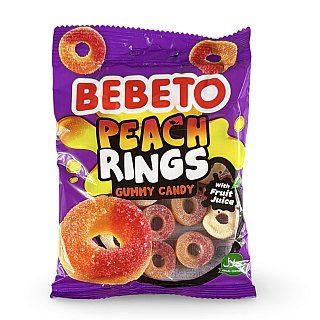 Bebeto Gummy  Peach Rings Candy, Halal Certified, 2.8 Oz (Case of 12) - Specialty Snack by Bebeto