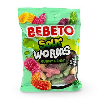 Bebeto Gummy Sour Worms Candy, Halal Certified, 2.8 Oz (Case of 12) - Specialty Snack by Bebeto