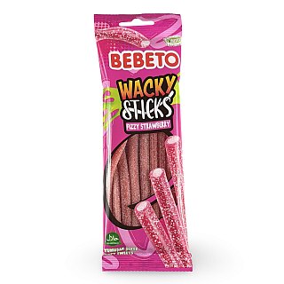 Bebeto Gummy  Wacky Sticks Fizzy Strawberry Candy, Halal Certified, 2.65 Oz (Case of 12) - Specialty Snack by Bebeto