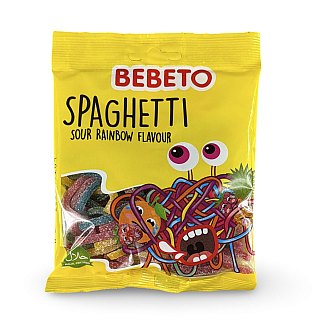 Bebeto Spaghetti Sour Rainbow Flavor Gummy Candy, Halal, 2.8 Oz (Case of 12) - Specialty Snack by Bebeto
