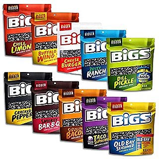 BIGS Sunflower Seeds 10 Flavor Variety Sampler Value Pack | May include Taco, Cheeseburger, Pickle, Old Bay, Pizza, Chili Lime, Bacon, BBQ, Ranch, Black Pepper - Specialty Snack by BIGS