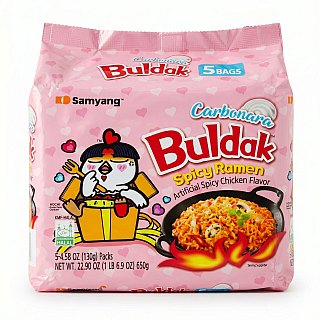 Buldak Spicy Chicken Ramen Korean Instant Noodles, 5 Pack | Carbonara - Specialty Snack by Buldak