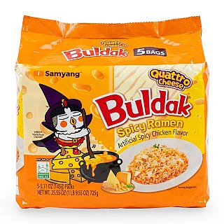 Buldak Spicy Chicken Ramen Korean Instant Noodles, 5 Pack | Quattro Cheese - Specialty Snack by Buldak