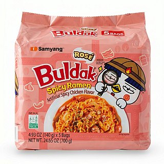Buldak Spicy Chicken Ramen Korean Instant Noodles, 5 Pack | Rose - Specialty Snack by Buldak
