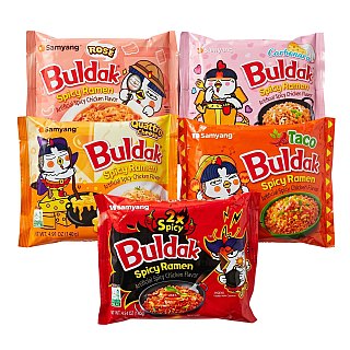 Buldak Spicy Chicken Ramen Variety Pack 5 Pack Korean Instant Noodles Sampler - Specialty Snack by Buldak