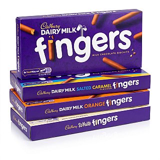Cadbury Dairy Milk Fingers Variety Pack, 4 UK Imported Biscuit Boxes, Milk Chocolate, White Chocolate, Orange & Sea Salt Caramel - Specialty Snack by Cadbury