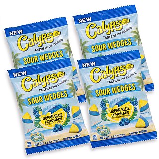 Calypso Sour Wedges Chewy Candy, 4 Pack, Ocean Blue Lemonade - Specialty Snack by Calypso