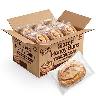 Carlotta's Bakery Glazed Honey Buns 24 Count, Individually Wrapped Sweet Cinnamon Swirl Pastries - Specialty Snack by Carlotta's Bakery