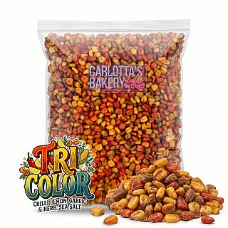 Carlotta's Bakery Tri Color Crunchy Corn Snacks, 5 LB Bulk Bag | Blend of Chili Lemon, Sea Salt & Garlic Herb | Non GMO Corn, Kosher - Specialty Snack by Carlotta's Bakery