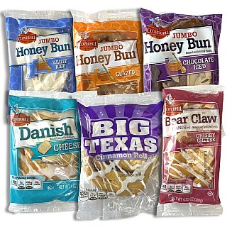Cloverhill Bakery 6 Flavor Variety | Big Texas Cinnamon Roll, Cherry Cheese Bear Claw, Cheese Danish and Chocolate, Iced & Glazed Honeybuns - Specialty Snack by Cloverhill Bakery