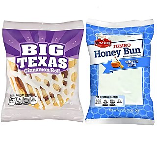 Cloverhill Jumbo White Iced Honey Bun & Big Texas Cinnamon Roll Combo | 12 Pack - Specialty Snack by Cloverhill Bakery