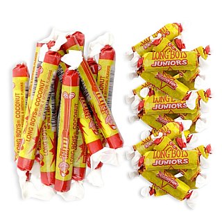 Coconut Long Boys Nostalgic New Orleans Chewy Candy Regular and Juniors Combo, 1.75 lbs - Specialty Snack by Atkinson's