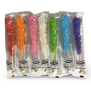Colorful Rock Candy Sticks Lollipops, Made with Cane Sugar, Assorted colors | 6 Pack - Specialty Snack by Ezpeez