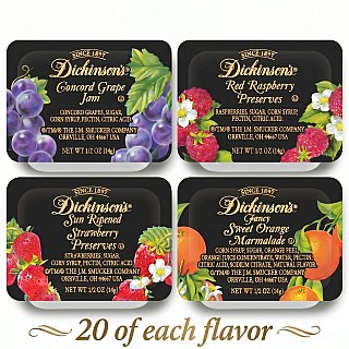 Dickinson's Jam Variety Pack 80 Count, 4 Flavors Jam, Marmalade and Preserves Assortment - Specialty Snack by Dickinson's