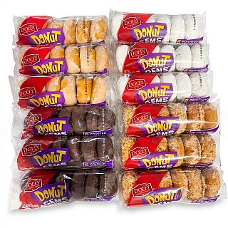 Dolly Madison Donut Gems Variety Pack, 12 Assorted Mini Donut Sleeves, Powdered, Glazed, Chocolate Frosted & Crunch - Specialty Snack by Dolly Madison