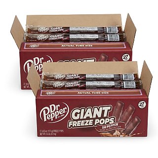 Dr Pepper Bulk 54 Pack Giant Freeze Pops, Jumbo 15 Inch+ Frozen Ice Pops Classic Soda Flavor - Specialty Snack by Kisko Products