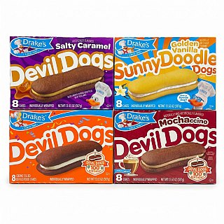 Drake's Devil Dogs Ultimate Variety Pack, Original, Salted Caramel, Mochaccino & Sunny Doodle, 4 Boxes, 32 Cakes - Specialty Snack by Drake's