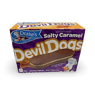 Drakes Snack Cakes Multipack Box, Creme Filled Salted Caramel Devil Dogs, 8 Count Box - Specialty Snack by Drakes Wonder