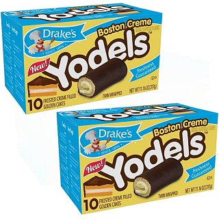 Drake's Boston Creme Yodels, Chocolate and Vanilla Snack Cakes, 10 Count Box, 2 Pack - Specialty Snack by Drake's