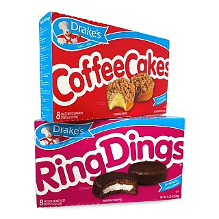 Drake's Coffee Cakes & Ring Dings Combo Pack   8 Count Box | Pack of 2 (16 Total Snack Cakes) - Specialty Snack by Tribeca Curations