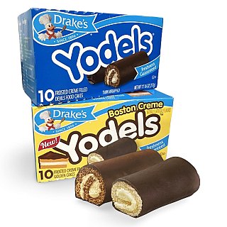 Drake's Yodels Snack Cakes Combo Pack | Boston Creme & Original Devils Food | Pack of 2 (20 Total Frosted Creme Filled Cakes) - Specialty Snack by Tribeca Curations