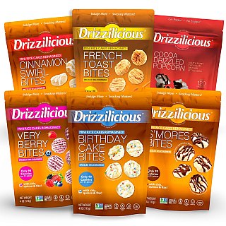 Drizzilicious Mini Rice Cake Bites 6 Flavor Variety Pack: Birthday, Cinnamon, French Toast, Popcorn, S'mores and Very Berry - Specialty Snack by Drizzilicious