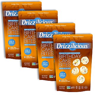 Drizzilicious Mini Rice Cake Bites, Birthday Cake | 4 Bags - Specialty Snack by Drizzilicious