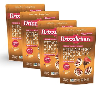 Drizzilicious Mini Rice Cake Bites – Chocolate Strawberry Flavor | 4 Bag Pack - Specialty Snack by Drizzilicious