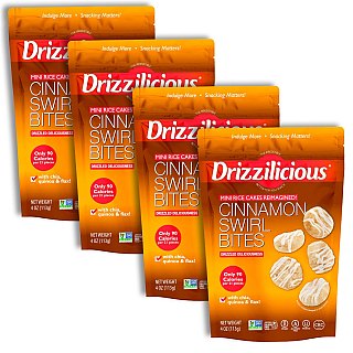 Drizzilicious Mini Rice Cake Bites, Cinnamon Swirl | 4 Bags - Specialty Snack by Drizzilicious