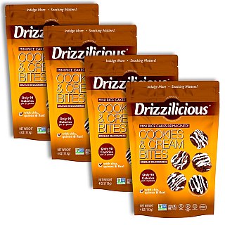 Drizzilicious Mini Rice Cake Bites, Cookies N Cream | 4 Bags - Specialty Snack by Drizzilicious