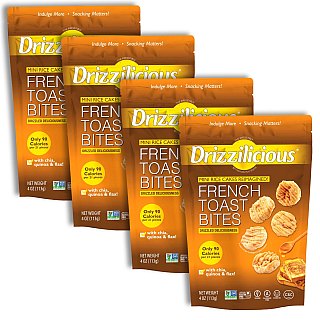 Drizzilicious Mini Rice Cake Bites, French Toast | 4 Bags - Specialty Snack by Drizzilicious