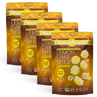 Drizzilicious Mini Rice Cake Bites Lemon Cake Drizzle, 4 Bag Pack Sweet Crispy Rice Snacks - Specialty Snack by Drizzilicious