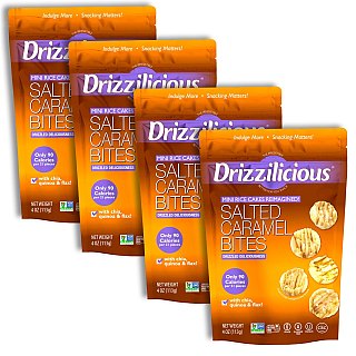 Drizzilicious Mini Rice Cake Bites, Salted Caramel | 4 Bags - Specialty Snack by Drizzilicious