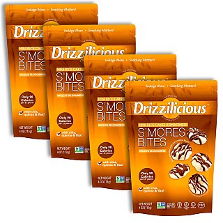 Drizzilicious Mini Rice Cake Bites, S'mores | 4 Bags - Specialty Snack by Drizzilicious