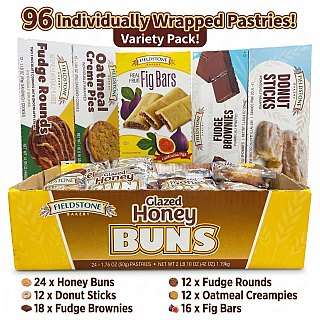 Fieldstone Bakery Variety Pack, Ultimate Assortment | Glazed Honey Buns, Donut Sticks, Fig Bars, Fudge Brownies, Oatmeal Cream Pies, Fudge Rounds - Specialty Snack by Mckee Foods