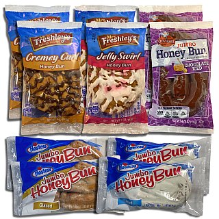 Five Flavor Honey Bun Variety Pack from Hostess, Cloverhill and Mrs. Freshley's | Iced, Glazed, Chocolate, Jelly, and Cremey Honey Buns - Specialty Snack by Mrs. Freshley's