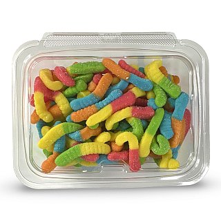 Fruity Flavorful Colorful Nostalgic Gummy Mini Neon Sour Fruit Worms Candy,  1 Lb. Tub - Specialty Snack by Tribeca Curations