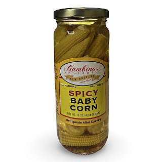 Gambino's New Orleans Spicy Pickled Baby Corn, 16 Fl Oz - Specialty Snack by Gambino's