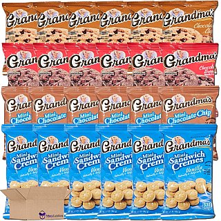 Grandma Chocolate & Vanilla Snack Variety Pack - Pack of 24 Chocolate Chip, Brownie Chip and Mini Chocolate & Vanilla Sandwich Creams - Specialty Snack by Grandma's Cookies
