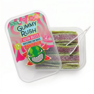 Gummy Rush Sour Belts, 10oz Container, Non GMO, Real Fruit Juice, No Artificial Colors, Top 6 Allergen Free | Watermelon Wave - Specialty Snack by Gummy Rush