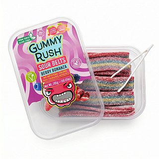 Gummy Rush Sour Belts, 10oz Container, Non GMO, Real Fruit Juice, No Artificial Colors, Top 6 Allergen Free | Berry Bonanza - Specialty Snack by Gummy Rush