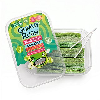 Gummy Rush Sour Belts, 10oz Container, Non GMO, Real Fruit Juice, No Artificial Colors, Top 6 Allergen Free | Green Apple - Specialty Snack by Gummy Rush