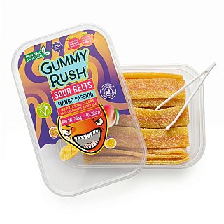 Gummy Rush Sour Belts, 10oz Container, Non GMO, Real Fruit Juice, No Artificial Colors, Top 6 Allergen Free | Mango Passion - Specialty Snack by Gummy Rush