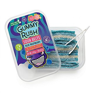 Gummy Rush Sour Belts, 10oz Container, Non GMO, Real Fruit Juice, No Artificial Colors, Top 6 Allergen Free | Blue Raspberry - Specialty Snack by Gummy Rush